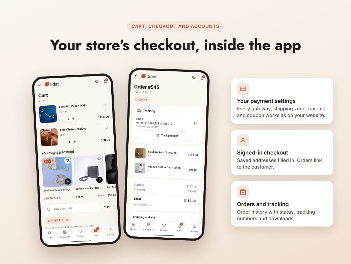 Checkout and accounts